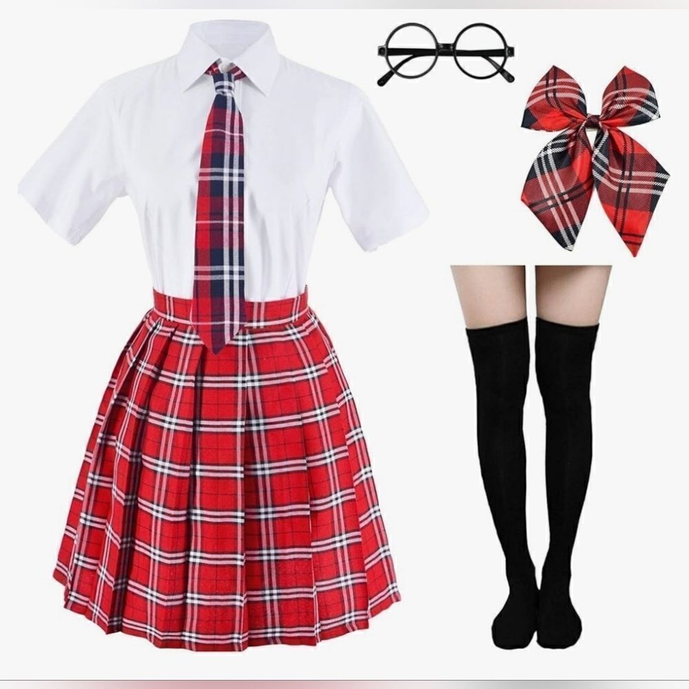 Red Plaid Checkered School Girl Outfit Women's Size Medium